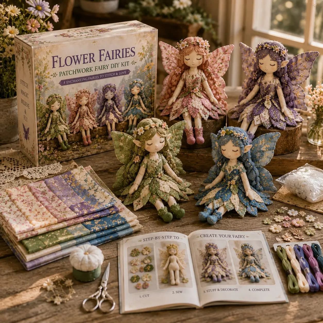 4Pcs Fairy Patchwork DIY Sewing Kit, Handmade Winged Fairies Cloth Figures Craft Set for Beginners Craft Lovers Gift, Home Decor