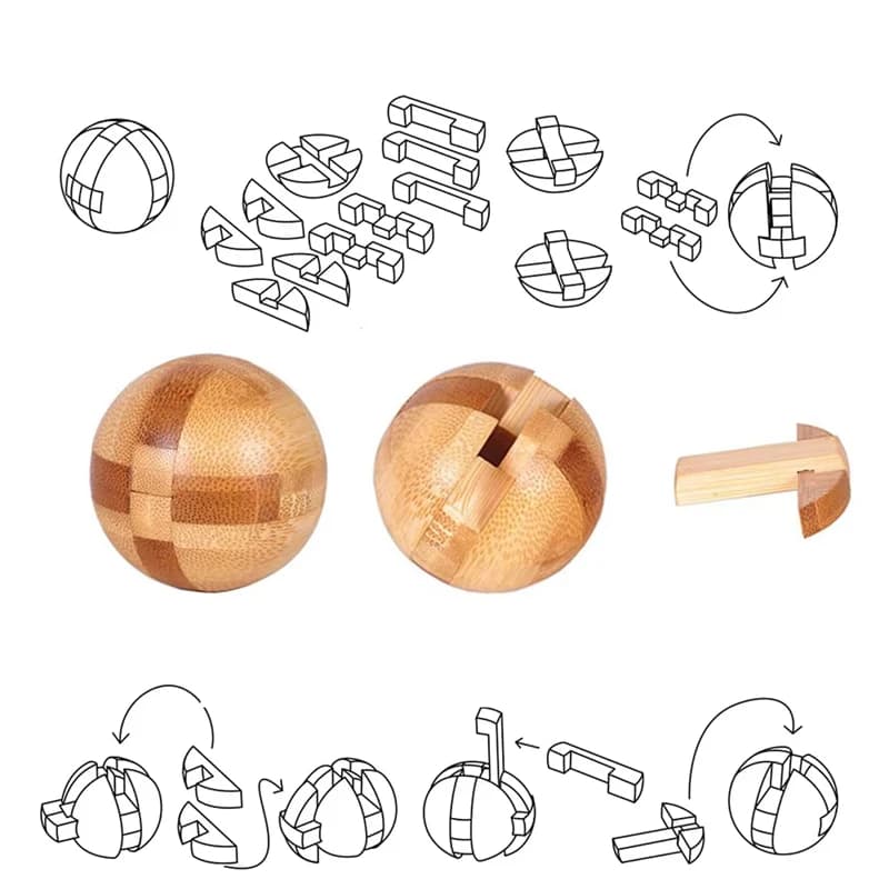 Kids Children Adult Kong Ming Luban Lock 3D Handmade Bamboo Math Puzzles Brain Teasers Educational Finger Toy Birthday Xmas Gift
