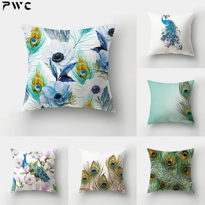 Classical Peacock Feather Printing Cushion Cover Pillow Home Living Room Bedroom Sofa Decoration