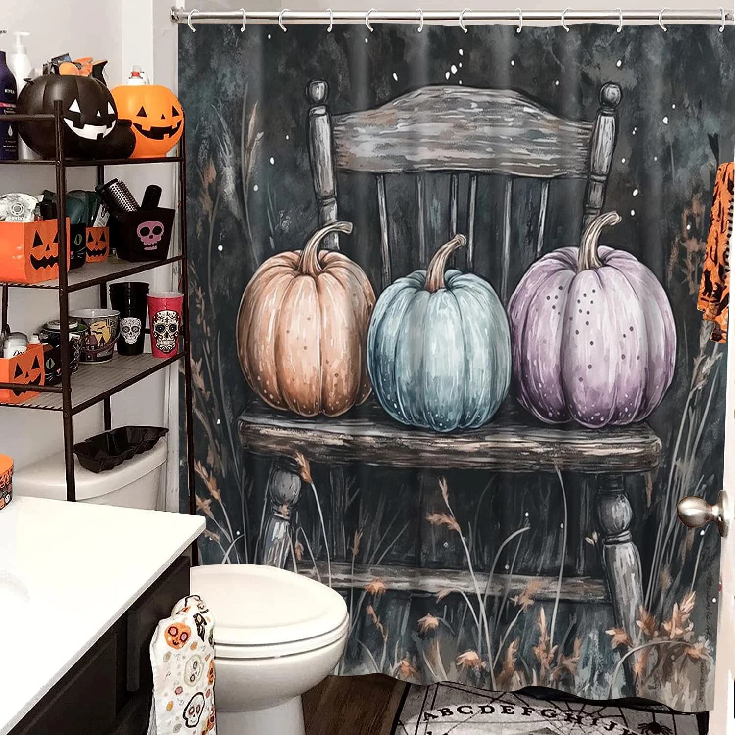 Tenda da doccia per bagno con motivo raccolta di zucca autunnale del Ringraziamento con 12 ganci Decorazioni e accessori per il bagno di casa