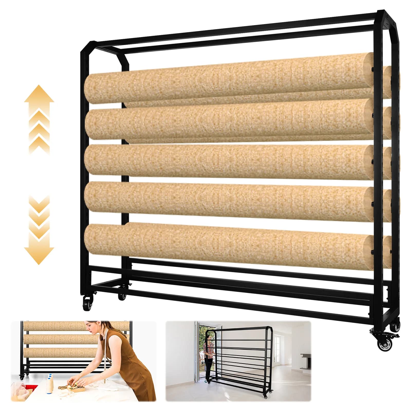 Large Exhibitor for Textiles with Wheels, Mobile Organizer for Curtains/Packet Card