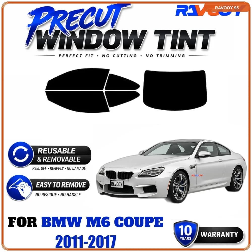 RAVOOY Precut Window Tint, Reusable Removable EPU Film, Custom Fit for Bmw M6 Coupe 2011-2017, UV Heat Protection