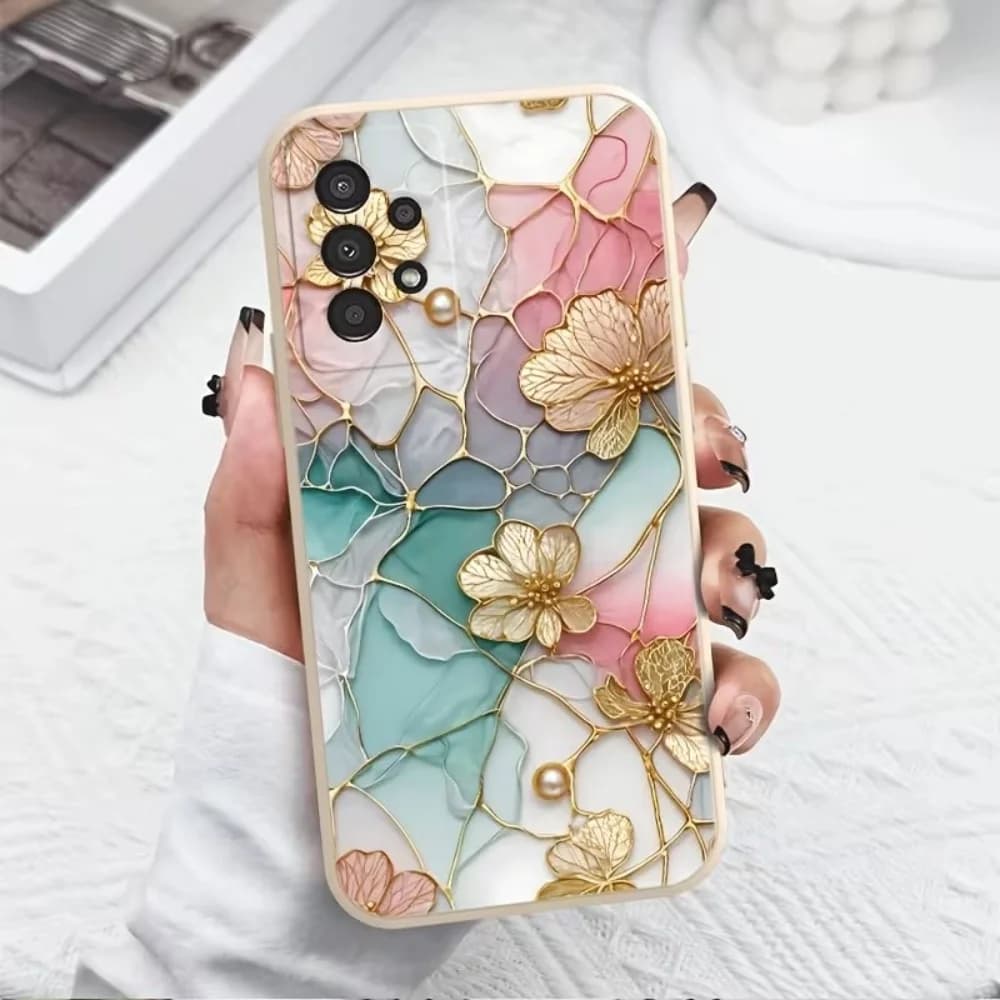 Cover per Telefono in TPU con Texture Marmorizzata e Motivi Floreali Colorati per Samsung Galaxy S26 S25 S24 S23 S22 S21 S20 Ultra Plus FE Edge 2022 5G