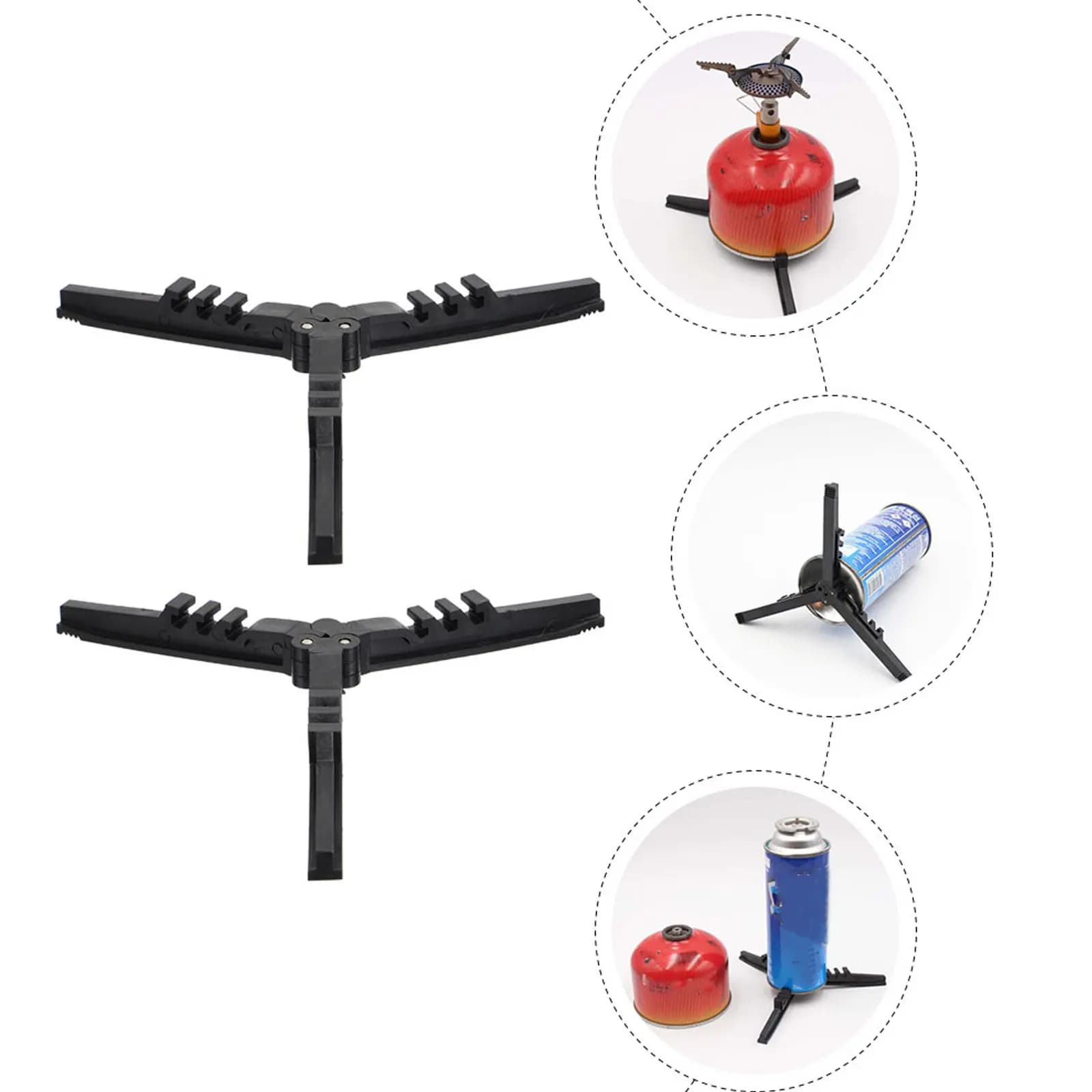 Supporto per Fornello da Esterno 2 Pezzi, Compatto in Nylon, Stabilizzatore per Bombole di Gas da Campeggio, Treppiede Pieghevole Leggero per Escursionismo