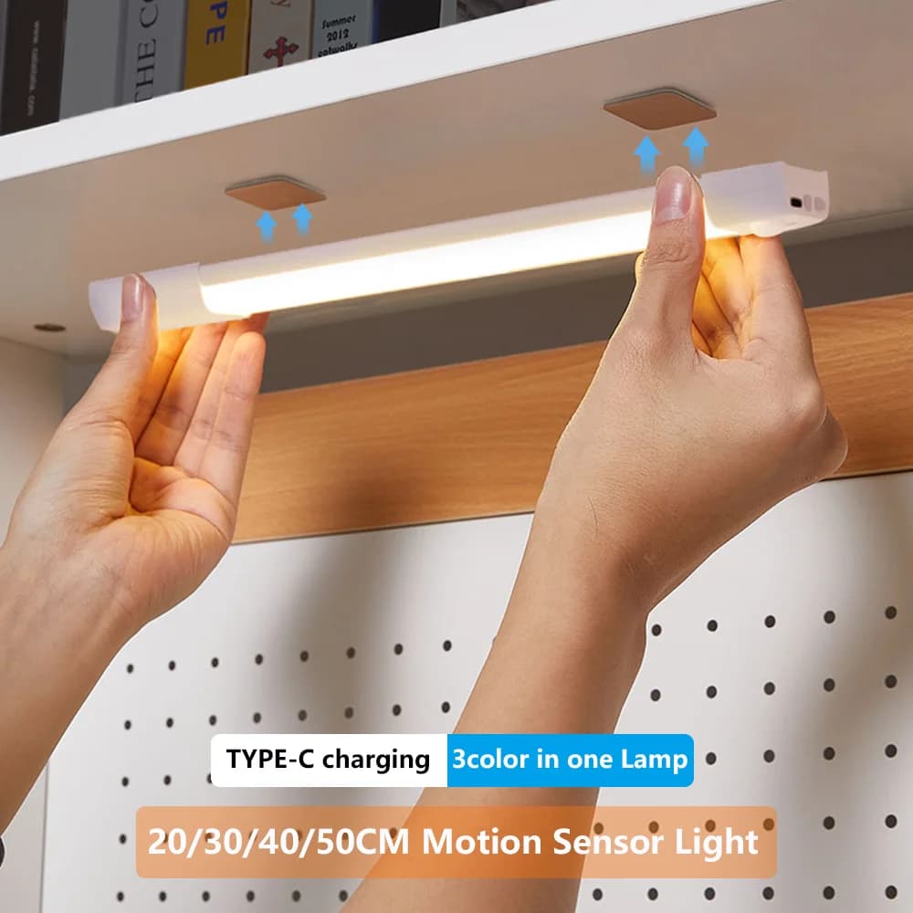 Lampada da notte a LED con sensore di movimento, luce senza fili USB, lampada da armadio notturna per armadio da cucina, camera da letto, armadio, sensore LED