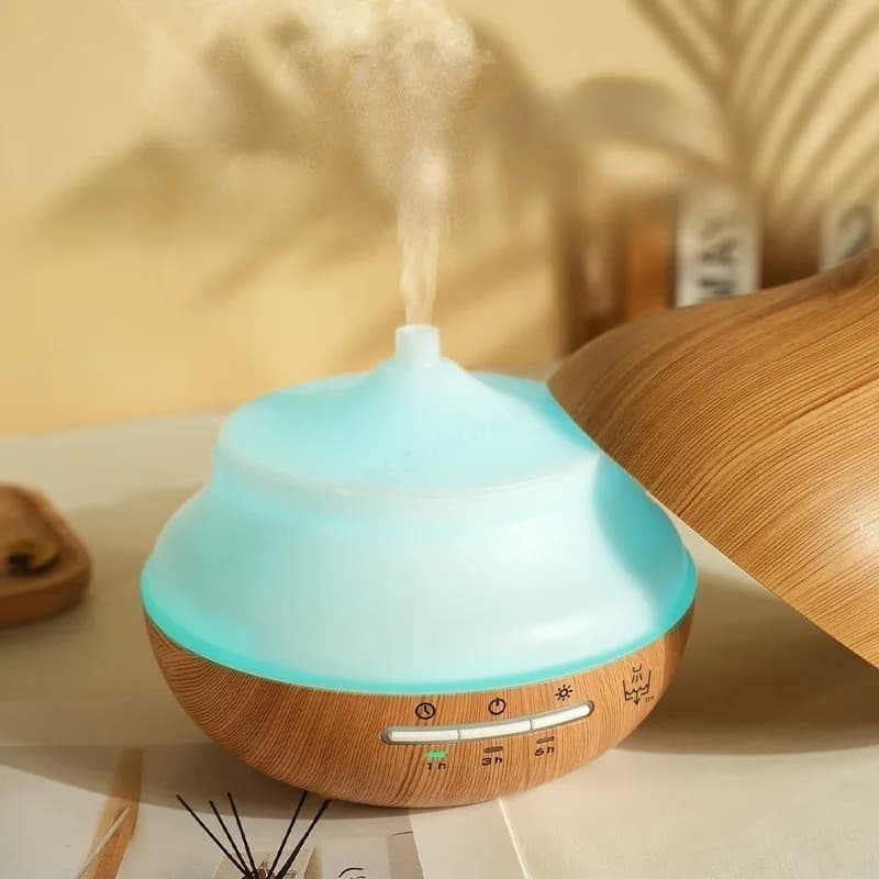 500ml Light Wood Grain Aroma Diffuser, Auto Spray Ultrasonic Humidifier, 7-Color LED Essential Oil Fragrance Diffuser for Home