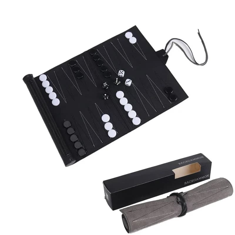Set di backgammon arrotolabili Set di giochi da tavolo da viaggio portatili per adulti e bambini Scacchiera classica arrotolabile pieghevole in pelle PU