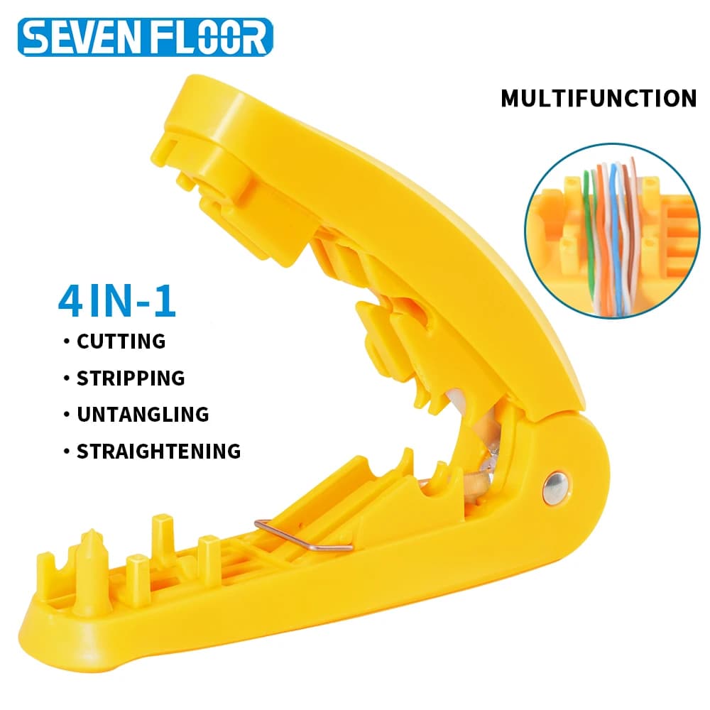 Strumento per Cavi LAN RJ45, Attrezzo 4 in 1 per Tagliare, Spellare, Pettinare e Raddrizzare Cavi di Rete Cat5e Cat6 STP UTP