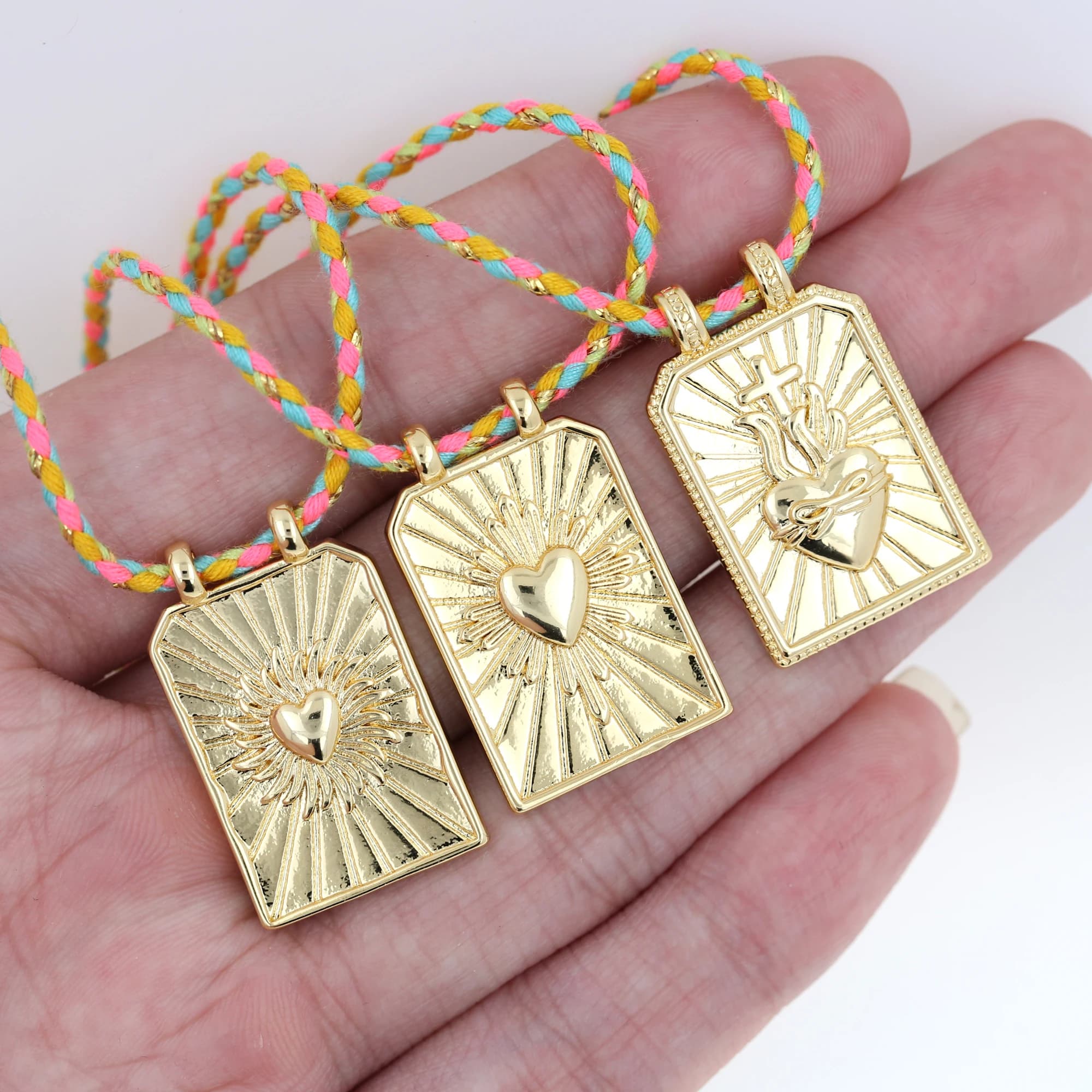 Minimalist Style Copper Gold Color Heart Pattern Square Shape Tarot Cards Handmade Pendant Necklace Men Women Jewelry
