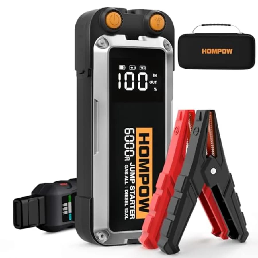 Avviatore di emergenza per auto 6000A, avviatore portatile per auto, batteria di avviamento per tutti i motori a benzina e diesel fino a 12L, 12V, con display LCD.