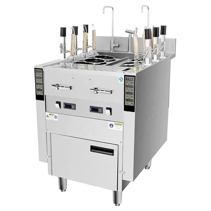 Grande Fornello a Gas per Cuocere Noodles con Mobile, Macchina per Bollire Noodles, Stazione di Cottura Pasta