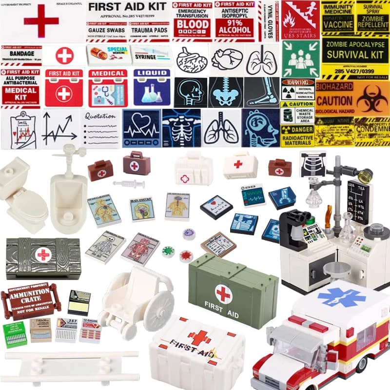 WW2 Soldato medico militare Figure Accessori Building Blocks Kit di pronto soccorso medico Siringa Sedia a rotelle Stampa Mattoni Giocattoli