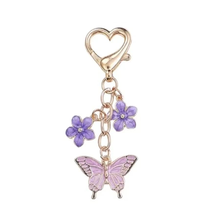 Portachiavi a Forma di Farfalla Angyape per Donne, Charm per Borse, Ciondolo a Cuore e Fiore, Accessori per Chiavi dell'Auto