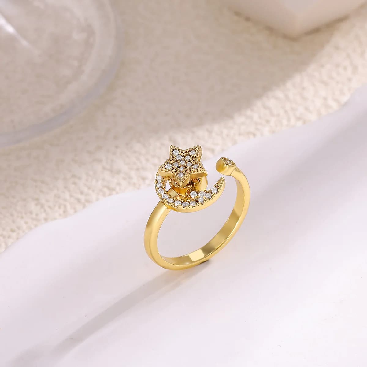 Anelli spinner zircone stella luna per donna uomo apertura color oro ansia anelli agitati coppia di nozze gioielli girevoli di lusso