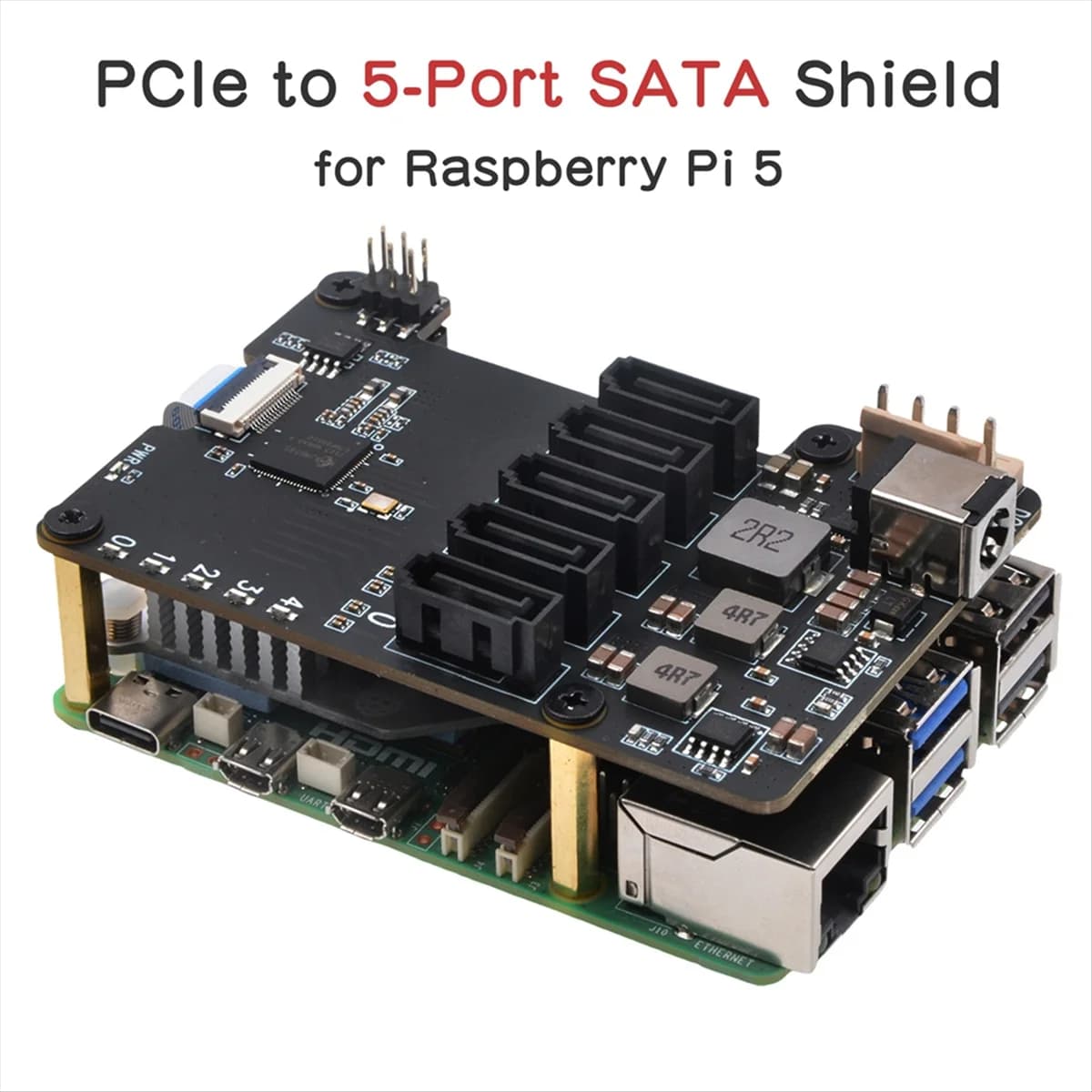 New X1009 PCIe to 5 SATA Shield ports for Raspberry Pi 5 PCIe to 5 SATA 3.0 does not support start from HDD/SSD EU Plug