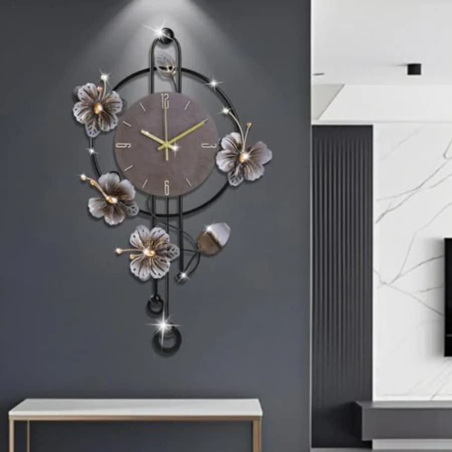 Grande Orologio da Parete con Movimento al Quarzo Silenzioso, a Batteria, con Pendolo, Moderno Orologio in Metallo per Soggiorno, Camera da Letto, Stile Rustico