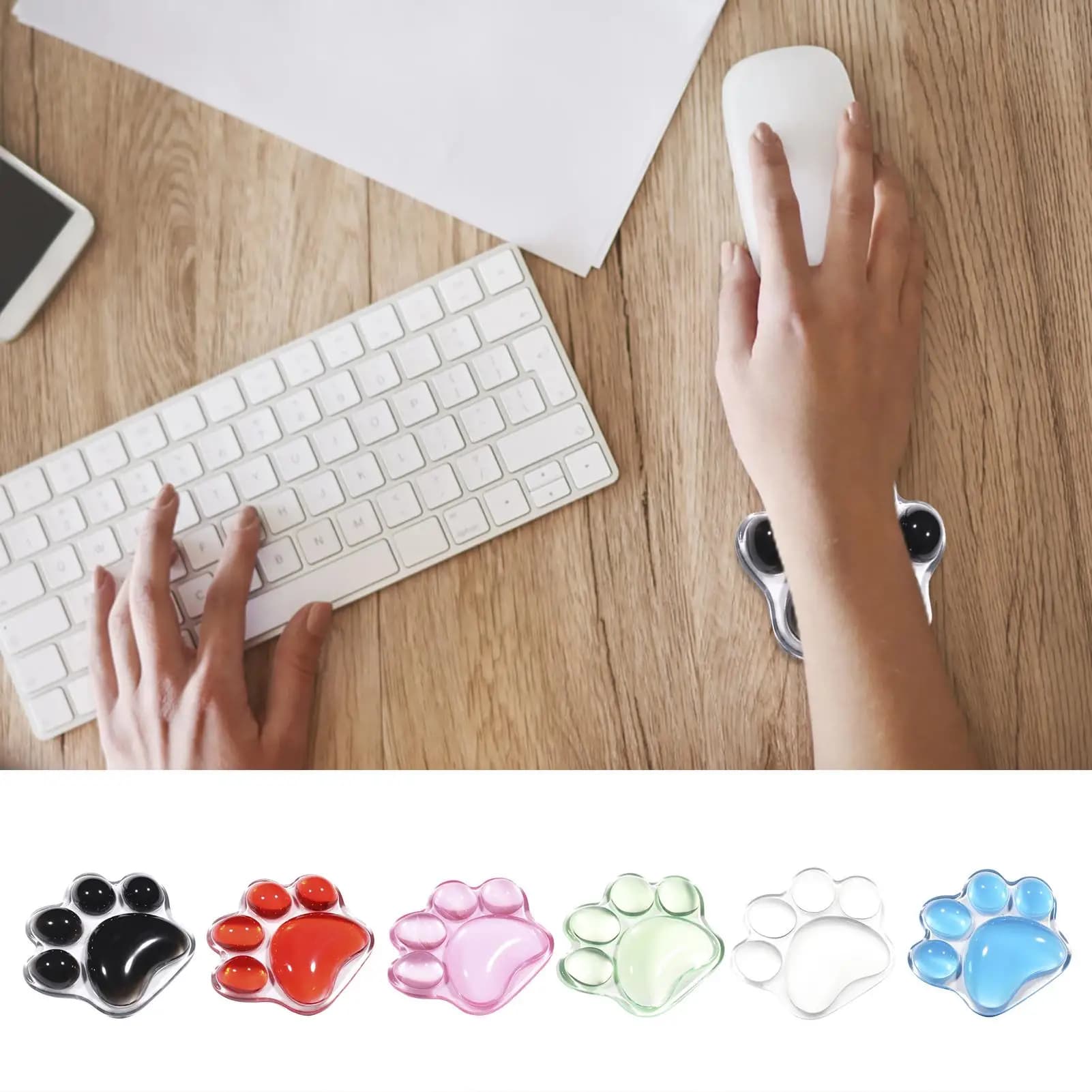 Tappetino per mouse in silicone trasparente Tappetino per protezione per il polso da ufficio carino di piccole dimensioni 3d antiscivolo Zampa di gatto Cuscino per le mani Supporto per il polso dei topi