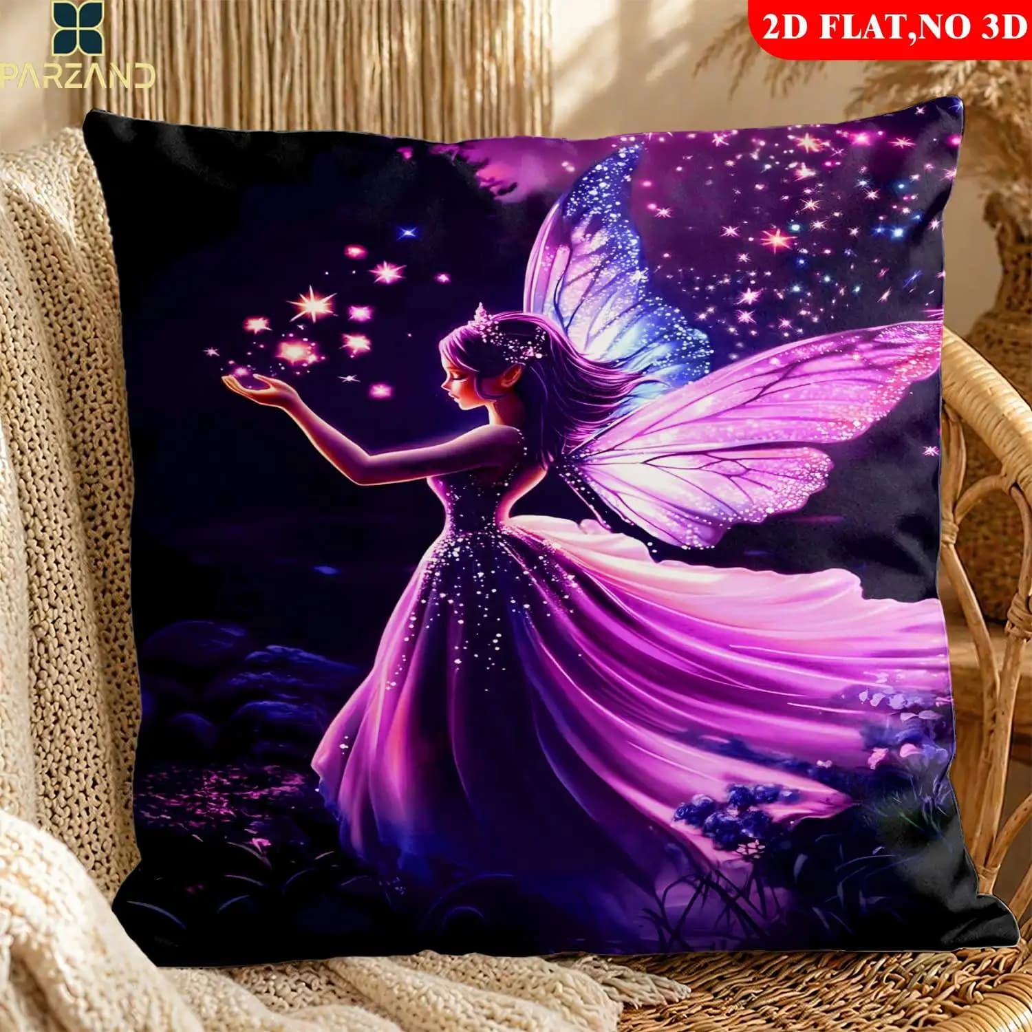1pc 2D Flat Pillow Not Included Purple Fairy Butterfly Wings Starry Night Cushion Cover Plush Fantasy Girl Gift Case