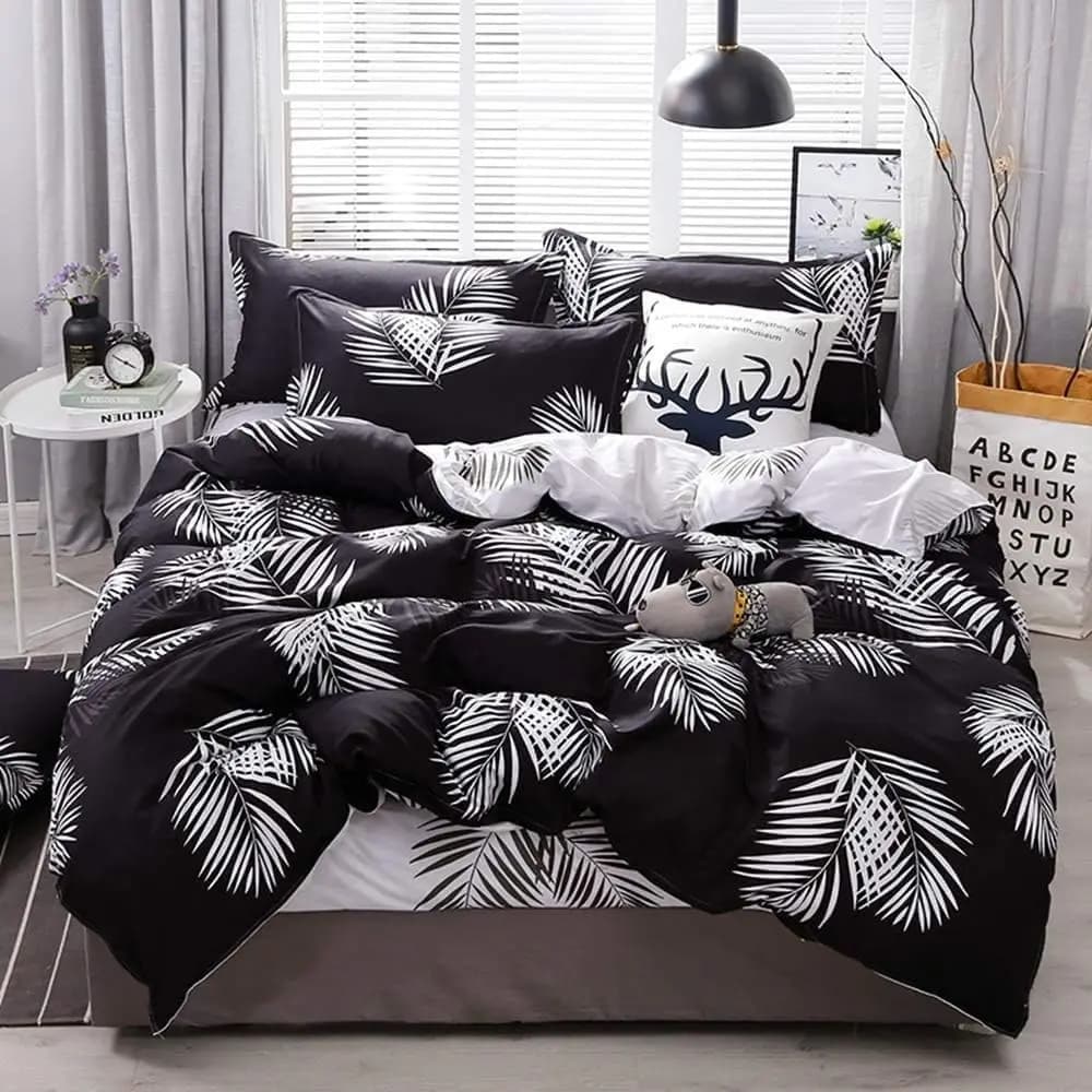 Palm Leaf Comforter Cover Set Leaves Print Bedding Set Queen Size for Kids Adult Botanical Plant Duvet Cover Soft Quilt Cover