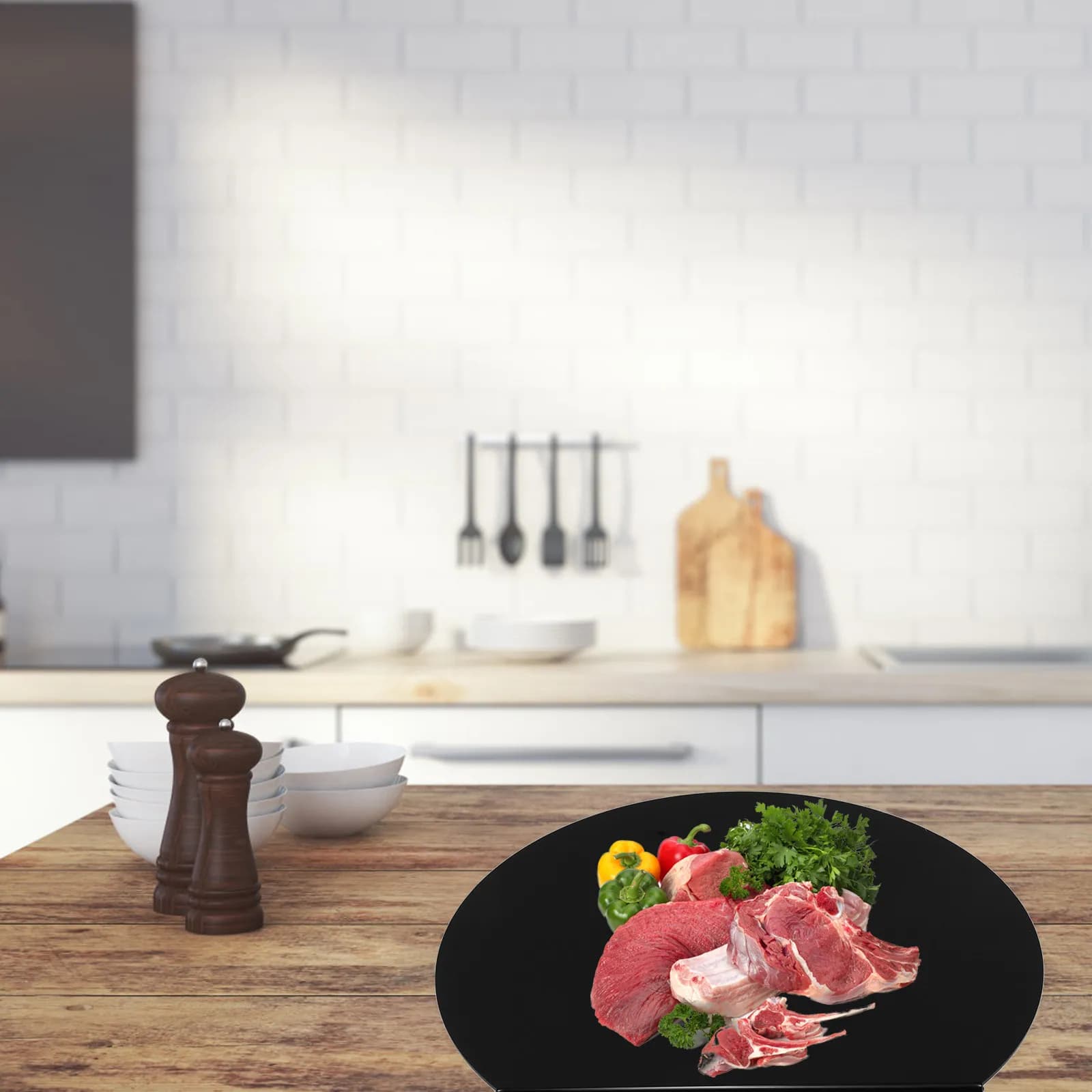Semi-Circular Black Acrylic Cutting Board Non-Slip Countertop Protector Kitchen Counter Cutting Tool Apartment Kitchen Decor