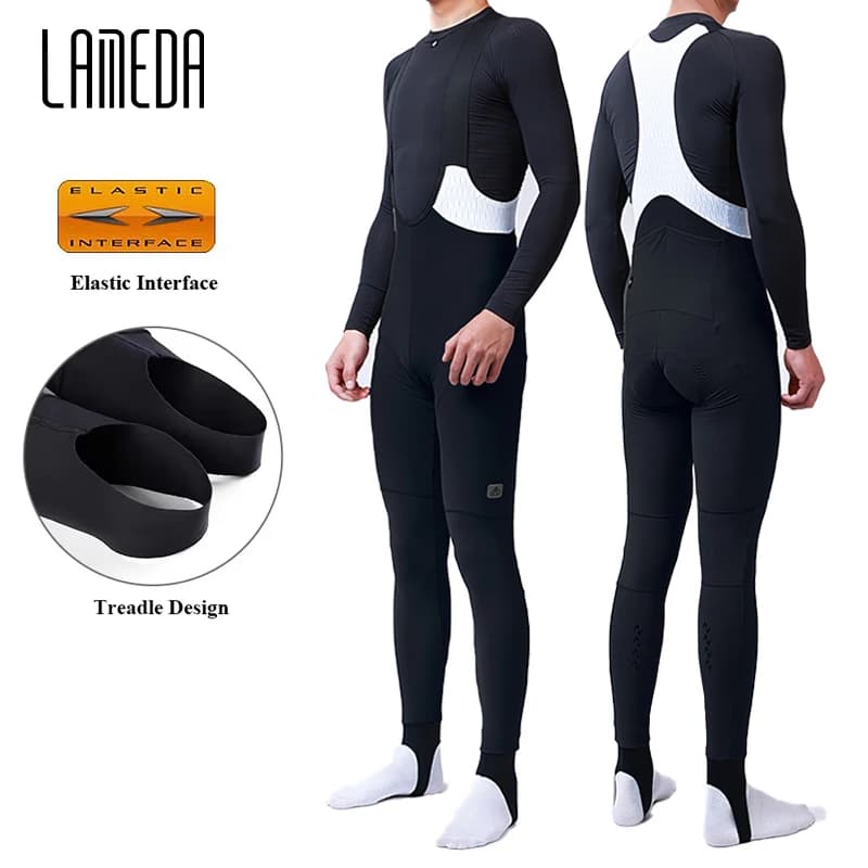 LAMEDA Collant con bretelle da ciclismo termici con tasca posteriore Foderato in pile imbottito Doppia freccia Pantaloni da bicicletta invernali da uomo Design con polsino alla caviglia