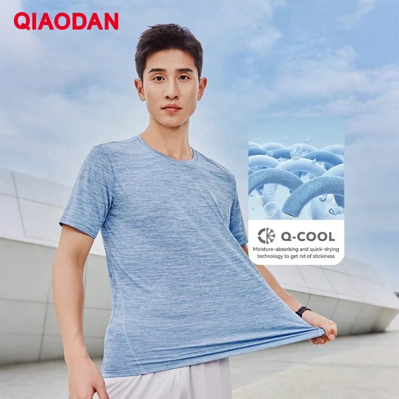 QIAODAN Men Casual T-shirt Quick Dry Breathable Ice Silk Short Sleeve Tee 2026 Summer Gym fitness Sport Tops XHS2371267F