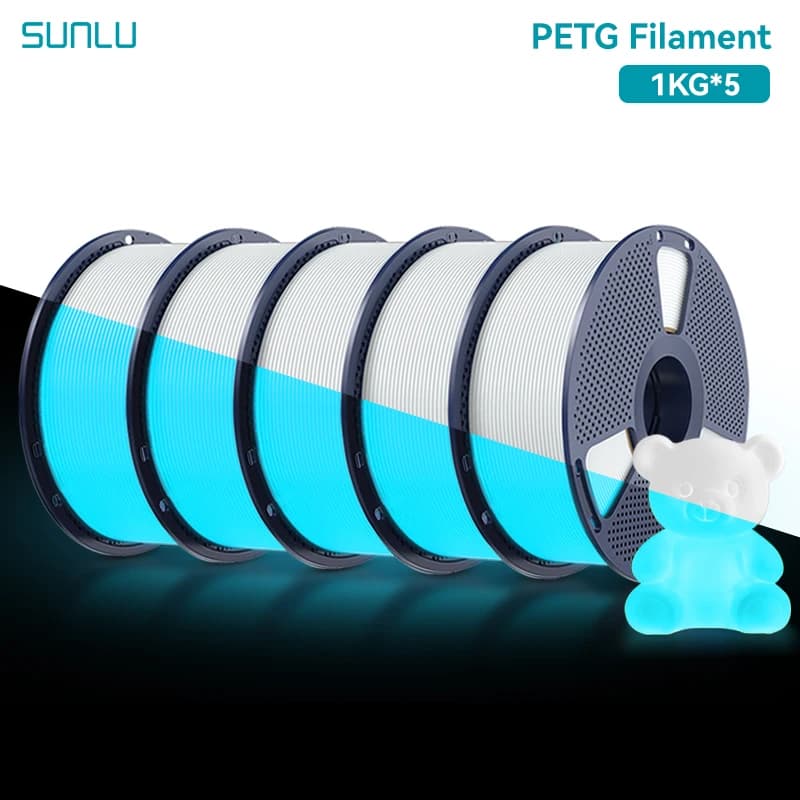 SUNLU Filamento PETG da 5 kg che si illumina al buio Filamento PLA luminoso ordinato avvolto 1,75 mm Filamento da 1 kg/rotolo adatto alla maggior parte delle stampanti 3D FDM
