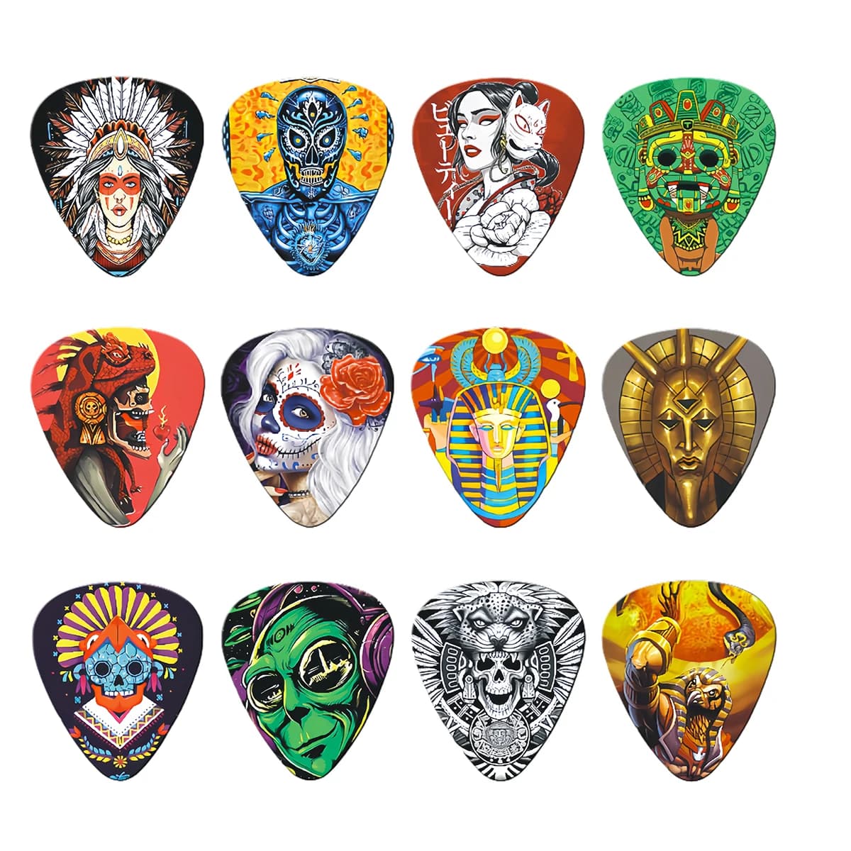 Set di 12 Plettri per Chitarra in ABS Colorati e Unici con Scatola in Metallo, Resistenti, per Chitarra Elettrica e Basso, Accessori Regalo
