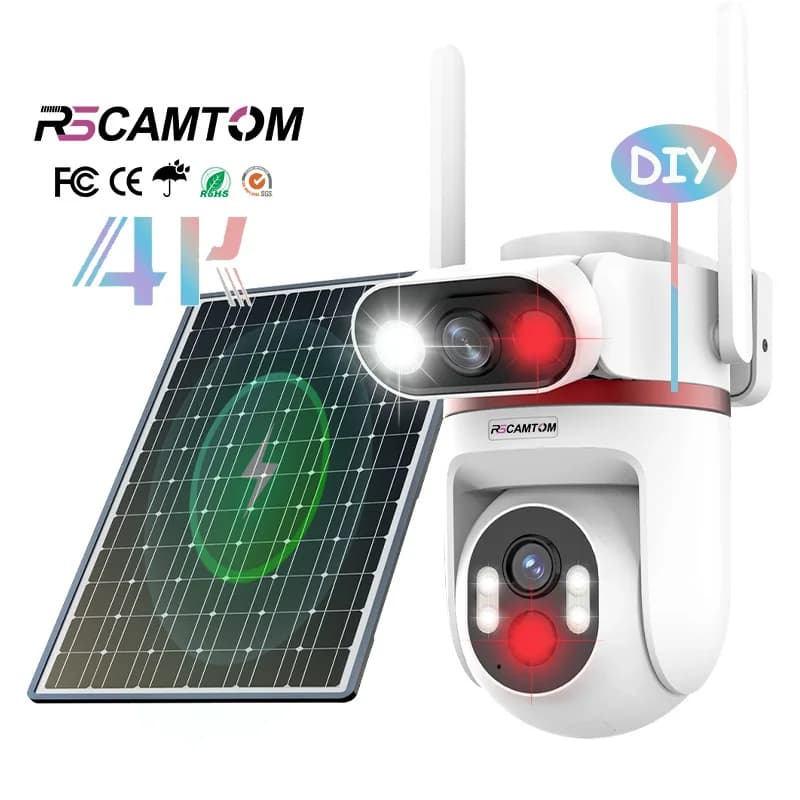 Rscamtom 4k Safety camera with color pattern with custom logo do-da-te Ubox Double PIR detection Automatic monitoring 4G solar camera