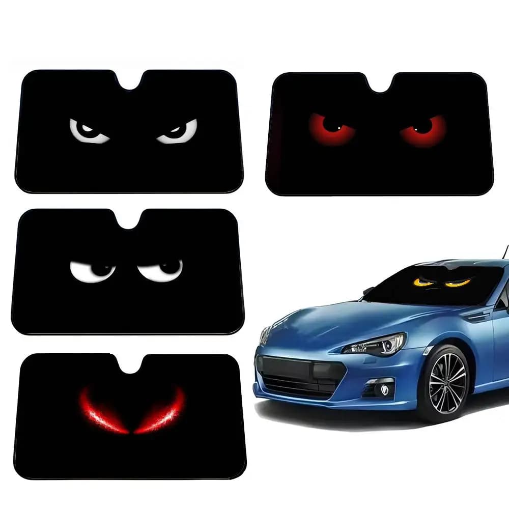 Parasole riscaldato per parabrezza auto con occhi arrabbiati a cartone animato, copertura per finestrino auto, visiera parasole auto, accessori auto