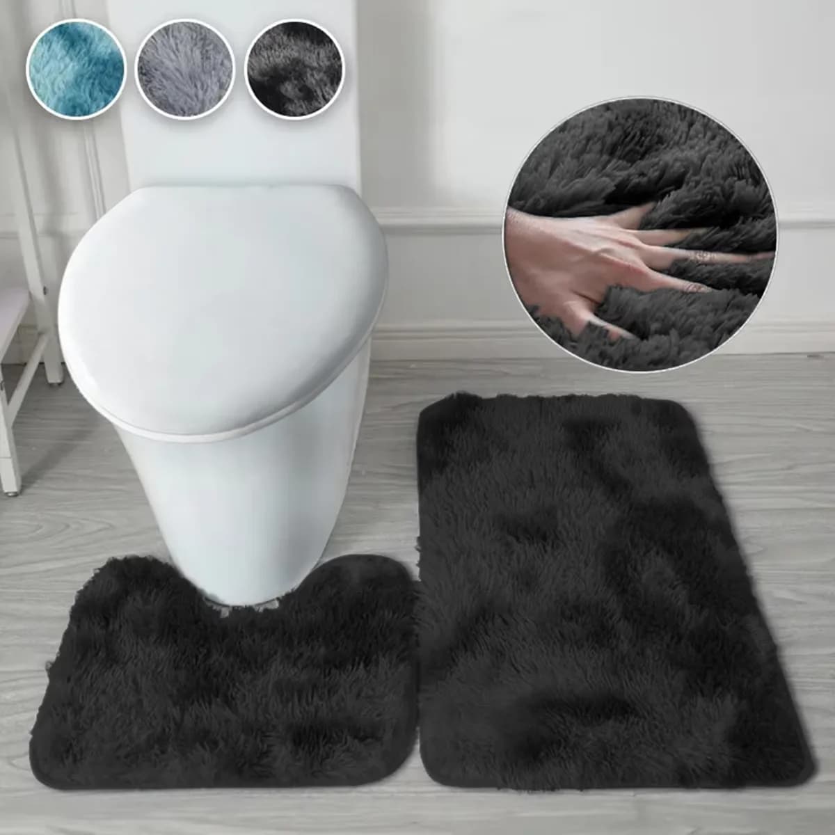 VIKAMA 2 pezzi Tappetino per WC Tappetino antiscivolo Caldo morbido Tappeto per WC Tappetino assorbente Tappetino lungo Fluff Zerbino Decorazioni per la casa