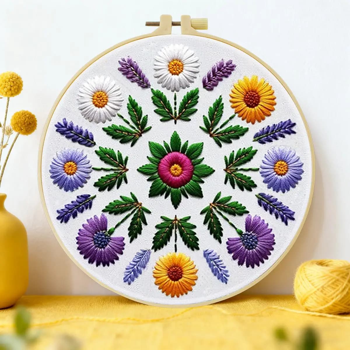 1pc 20X20CM/15X15CM 7.87/6.3inch flower Embroidery Starter Kit DIY kit DIY embroidery kit manualidades Needle Art Sewing Art