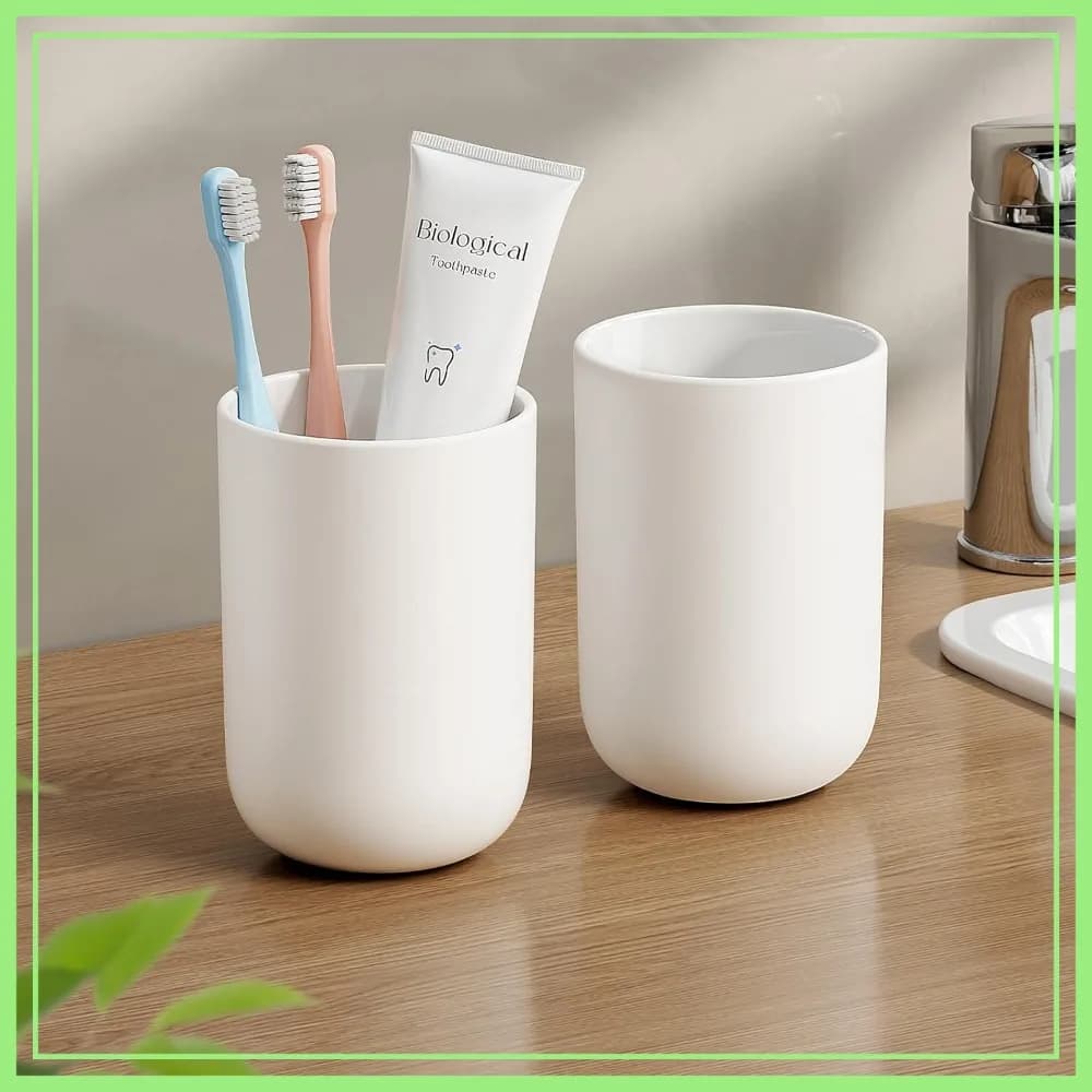 Set di 2 Bicchieri Riutilizzabili da 13oz per Bagno, Portaspazzolino in Plastica Infrangibile per Organizzazione del Bancone
