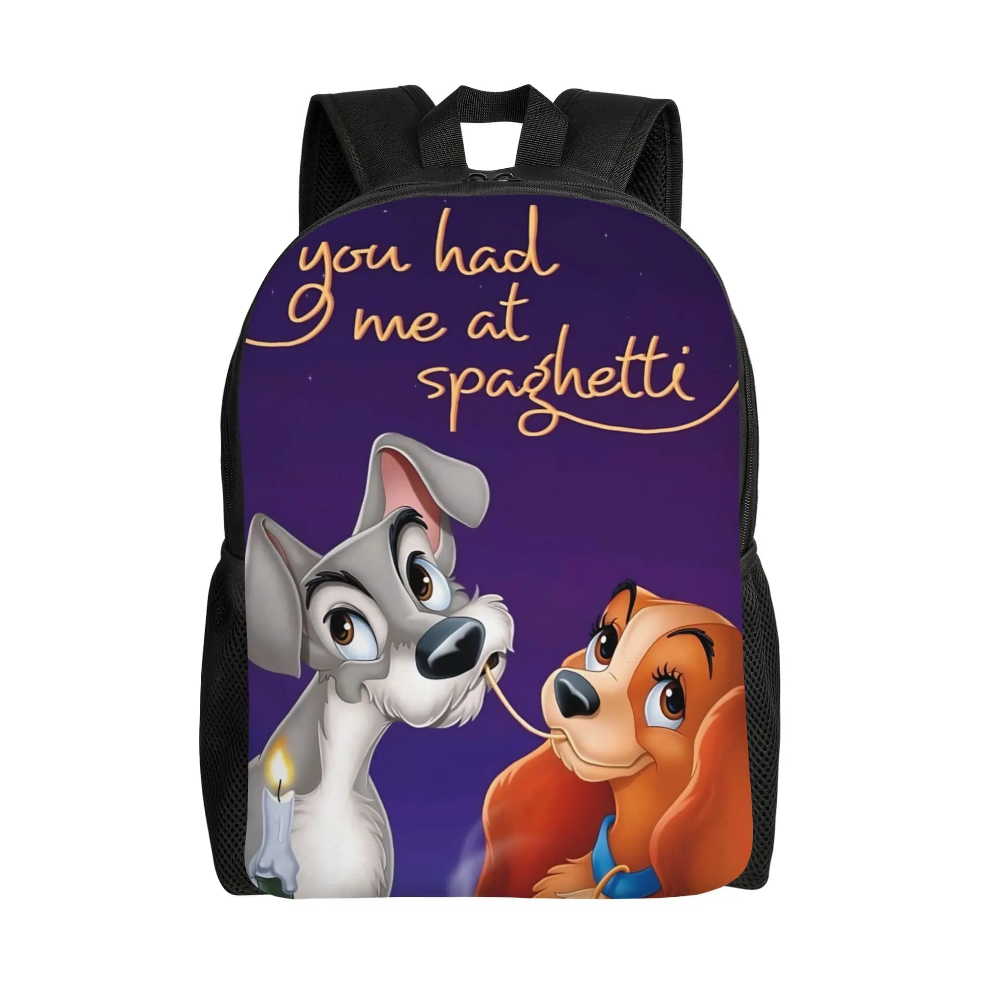 Zaino 1Piece Backpack The Spaghetti Kiss, nuovo zaino scolastico per il nuovo anno scolastico, Lady and the Tramp, regalo per il ritorno a scuola, inizio del nuovo semestre