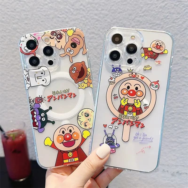 Cute cartoon Anpanman Magsafe Magnetic Phone Case for Samsung Galaxy S25 S24 S23 S22 S21 S20 FE Plus Ultra 5G Soft Clear Cover