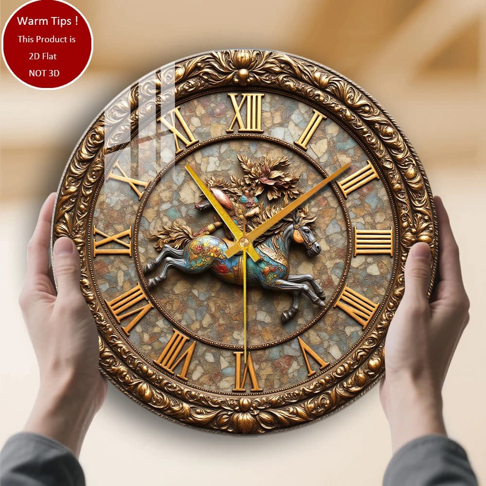 Tempered Glass Wall Clock Horse with Knight suitable for wall decorations or table displays everywhere