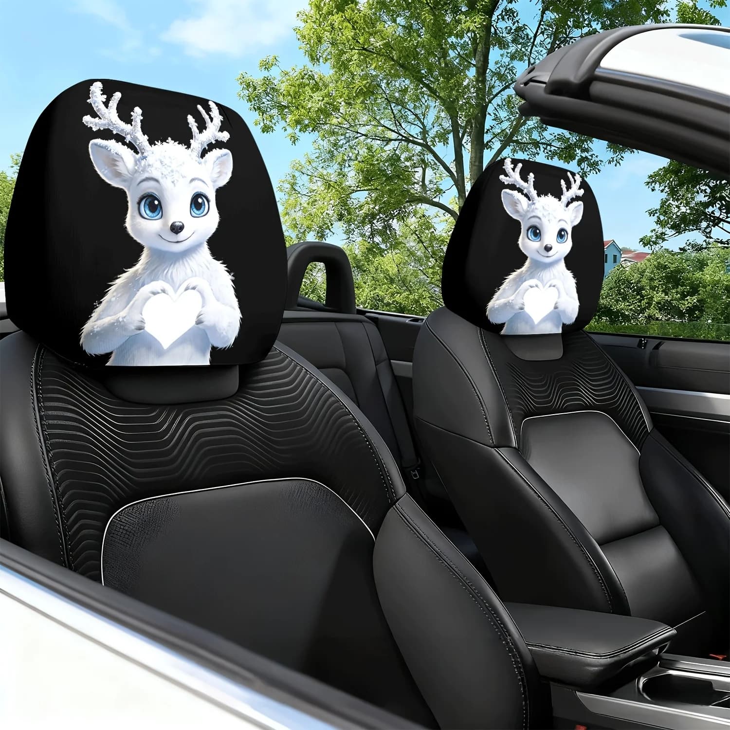 2 pz. Frozen: Copricuscino per poggiatesta auto con stampa a tema cuore di cervo - con design simpatico - Cuscino per interni auto