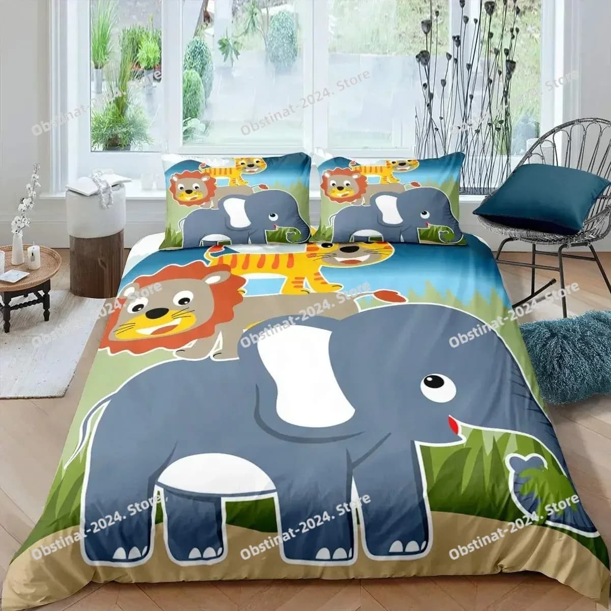Nuovo 3D Animali Del Fumetto Copripiumino King Size Savannah Foresta Tropicale Giungla Fauna Selvatica Set di Biancheria Da Letto ragazzi Zoo Poliestere Copripiumino