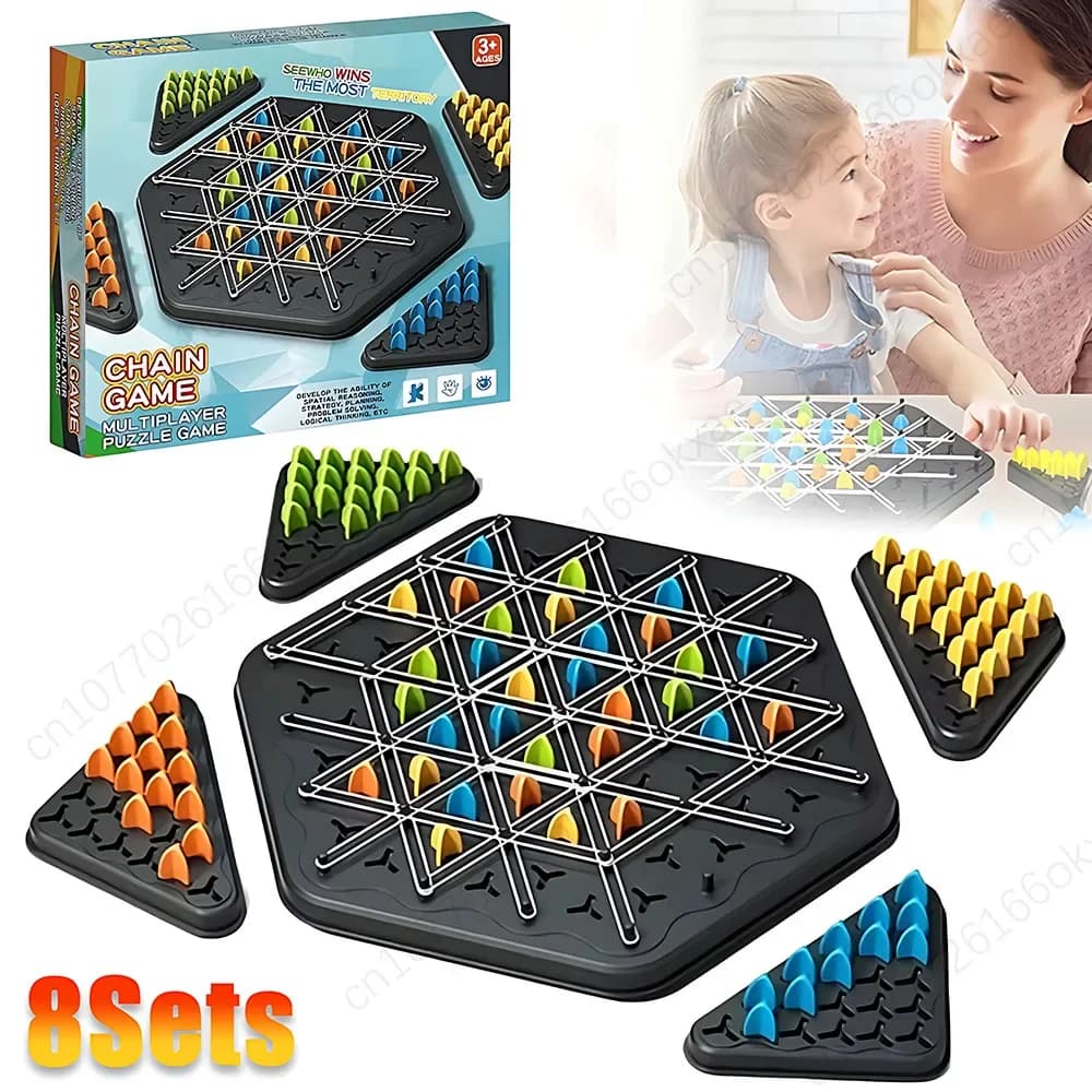 1-8PCS Nuova Geometria Catena Scacchi Puzzle Triangolo Scacchi Gioco Desktop Formazione Interazione Famiglia Esercizio Pensiero Giocattoli Regali