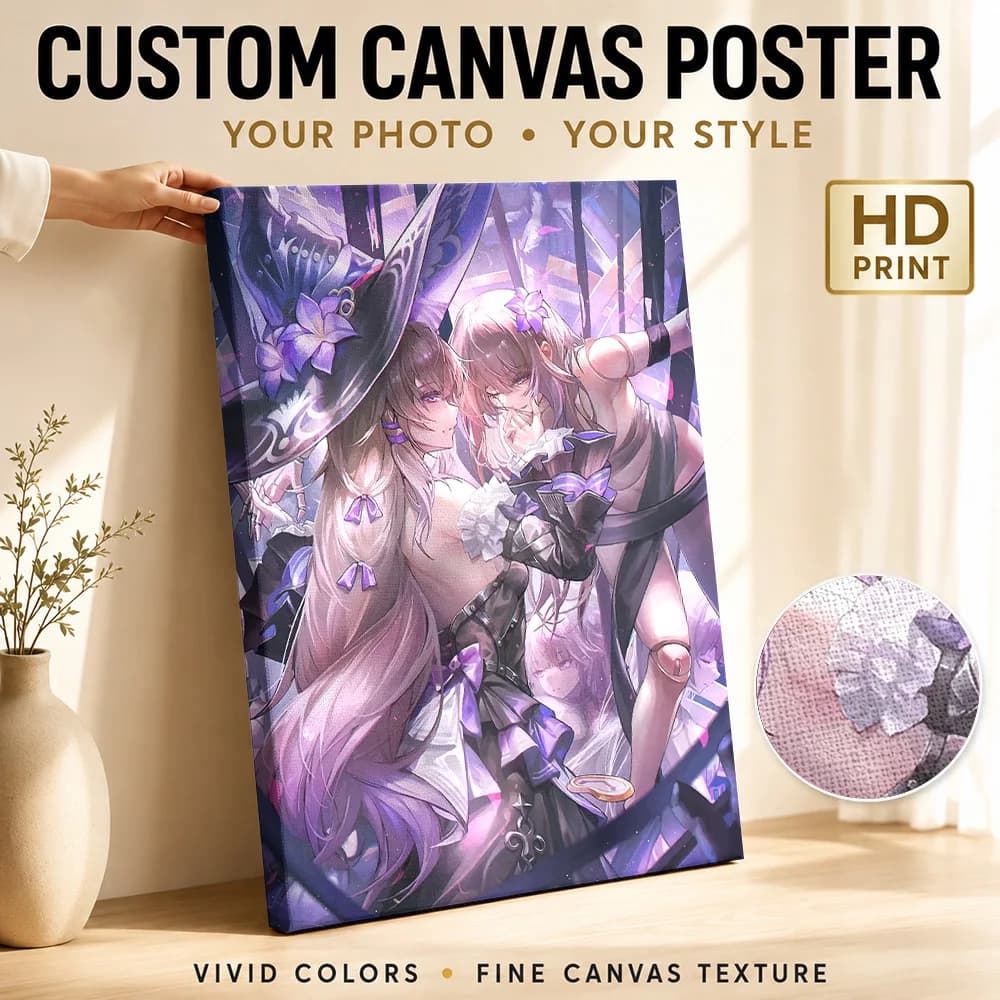 Witches with Purple Flowers Framed Canvas Poster Customized Modern Pop Culture Wall Paintings Decoration for Bedroom Game Room