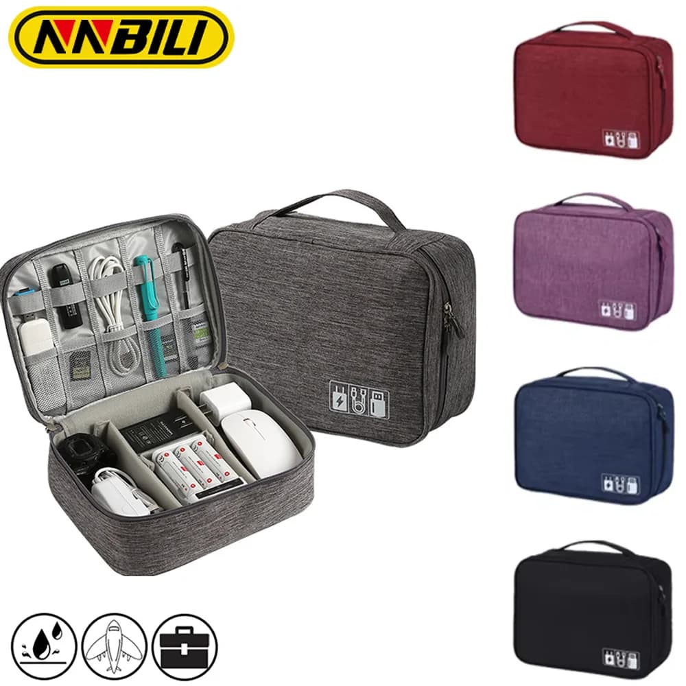 NNBILI USB Data Cable Storage Bag Waterproof Digital Electronic Organizer Travel Cable for Portable Charger