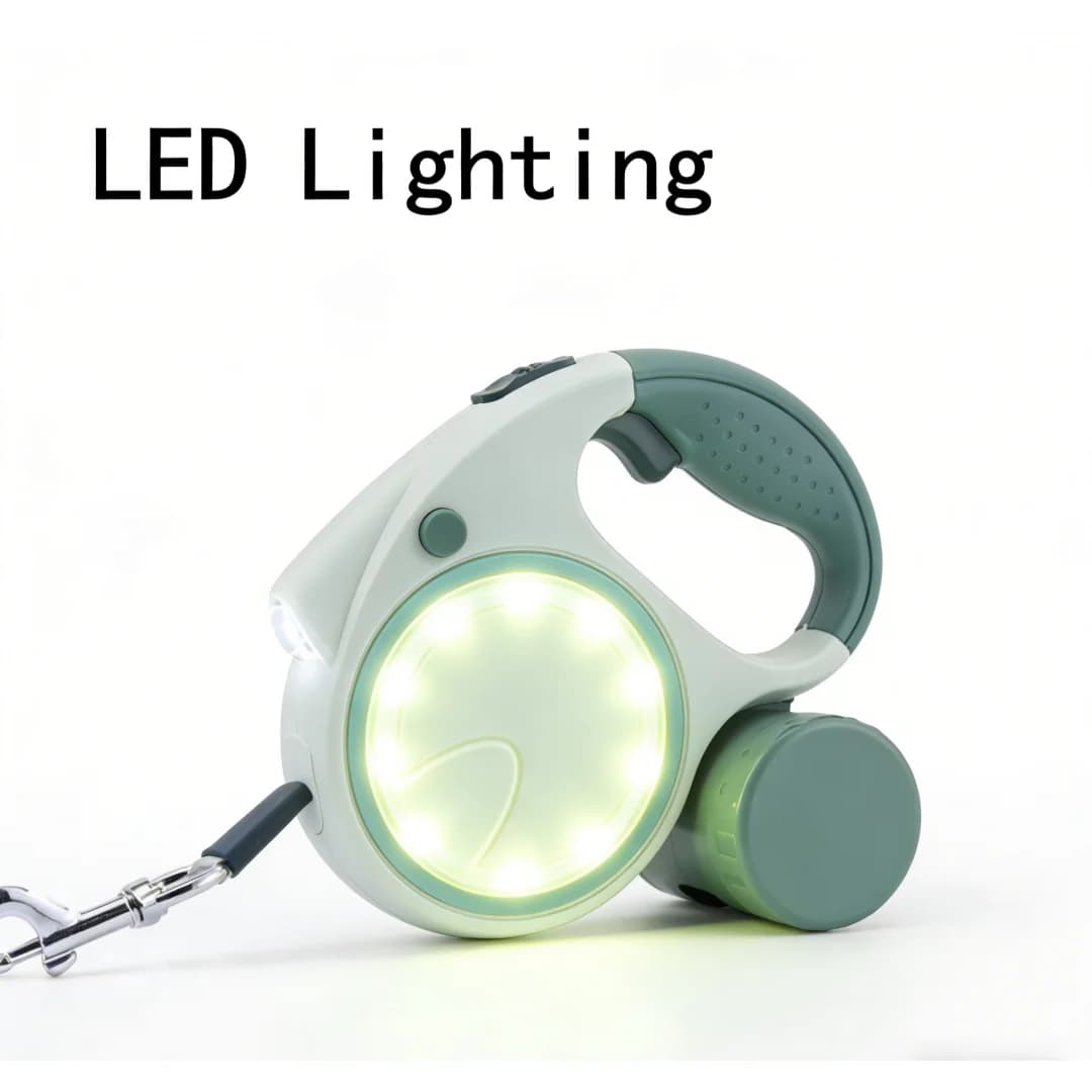 Guinzaglio Retrattile per Cani a LED 5M in Nylon con Porta Sacchetti Igienici, Guinzaglio Automatico Estensibile Resistente per Animali Domestici da Esterno