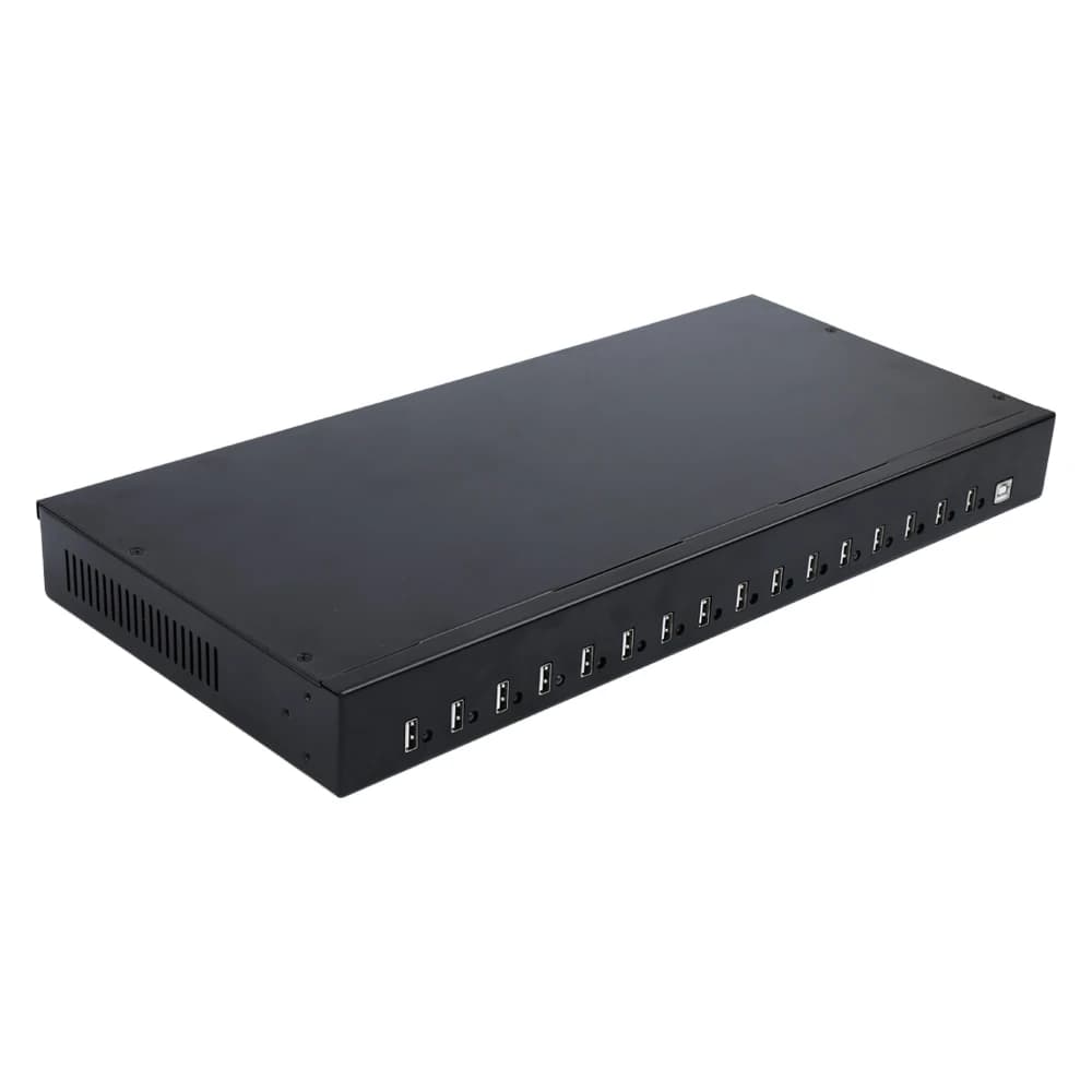Sipolar A-165 Hub USB Multiporta a 16 Porte Montabile su Rack 19" 1U, Stazione di Ricarica 200W per Cellulari e Smartphone, Carrello
