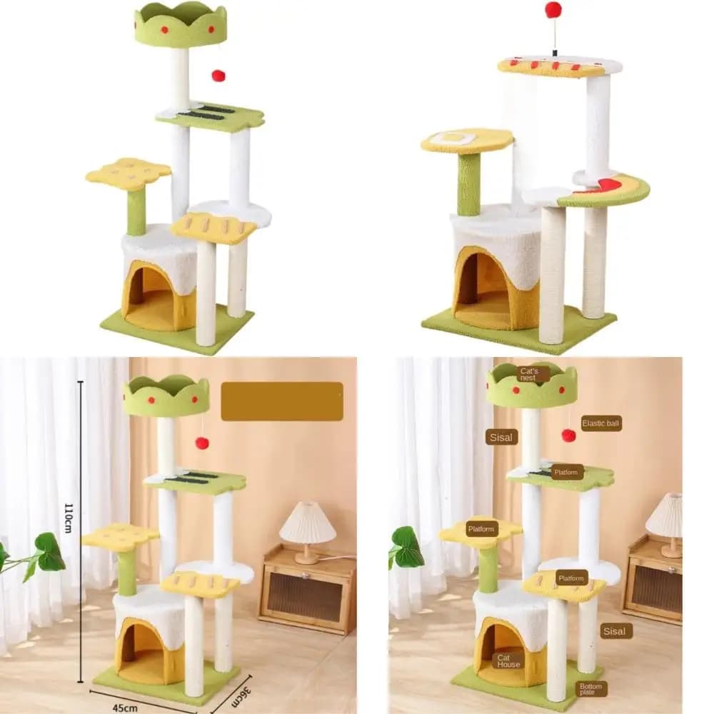 Tiragraffi per interni in sisal con piattaforma di salto per gatti - Torre per gatti 45x36x110 cm per arrampicata e giocare