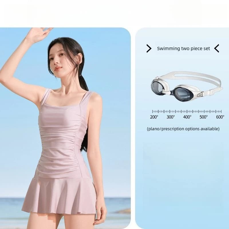 Women 2026 New Elegant One Piece Swimsuit Plus Size Tummy Control Bathing Suit with Swim Goggles 2 Piece Set