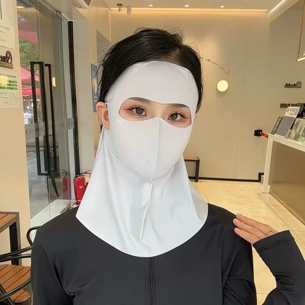 Maschera Estiva in Seta Ghiaccio alla Moda, Protezione Solare Integrale UPF50+ Anti-UV, Sciarpa per il Collo 3D Antipolvere, Maschera Parasole per il Viso