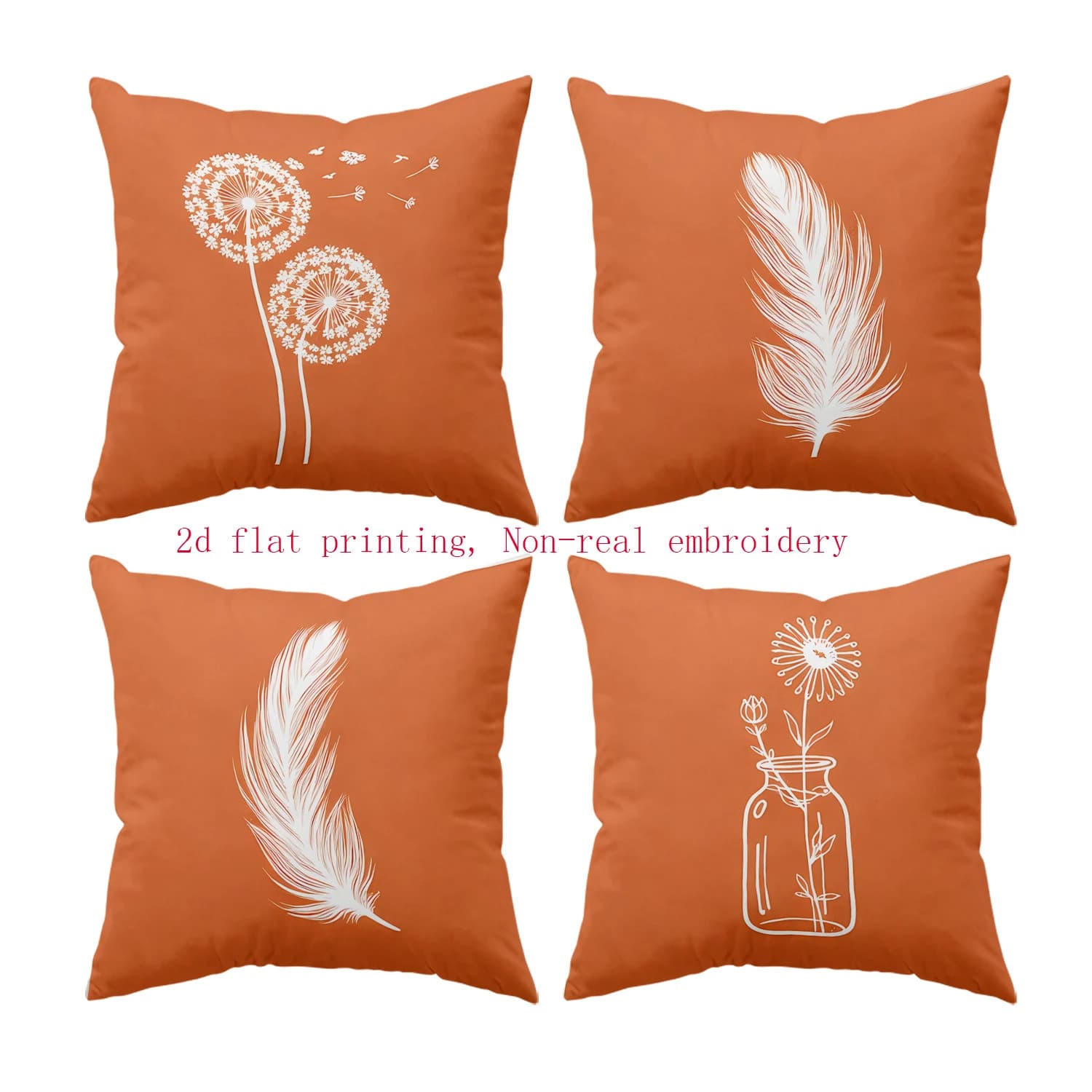 1/4 Pezzi Fodere per Cuscini Boho in Terracotta con Stampe di Dente di Leone, Piume e Vasi Floreali per Arredamento Casa, Divano, Camera da Letto, Soggiorno