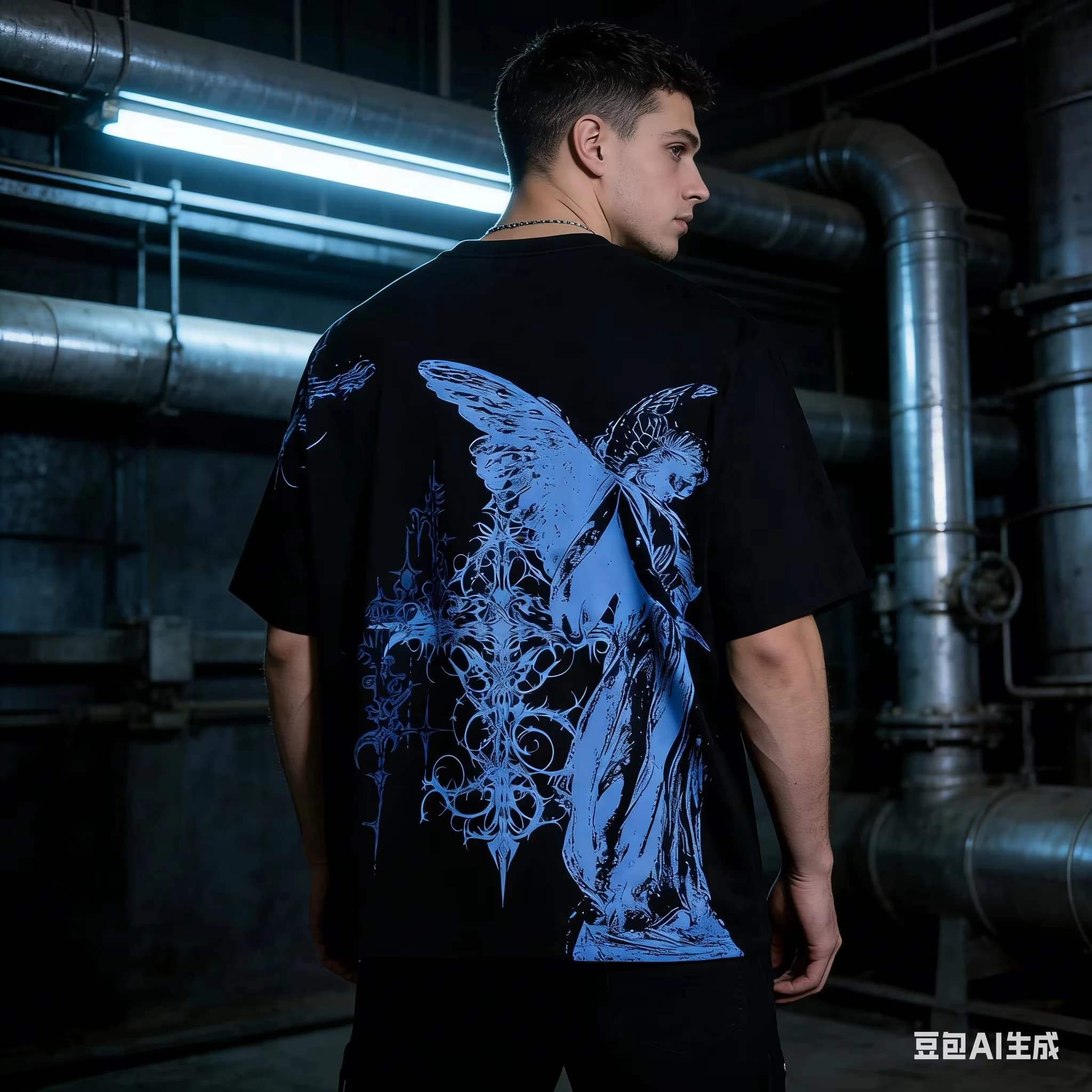 Men Summer T Shirt Gothic Angel Cross Graphic Tee Casual Short Sleeve Crewneck Top Dark Aesthetic Streetwear Tops