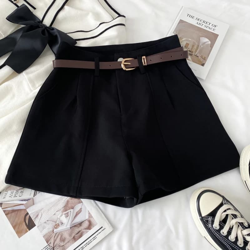 ITOOLIN Women's elegant shorts with belt, casual, high waist, trapeze, office, zipper and pockets