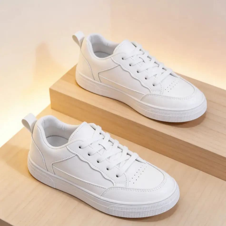 Sneakers Unisex in Pelle Bianca, Scarpe Casual con Lacci e Suola Rialzata, Comode Sneakers Antiscivolo per Uomo e Donna